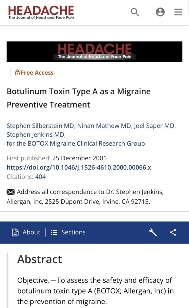 Botox prevents migraine