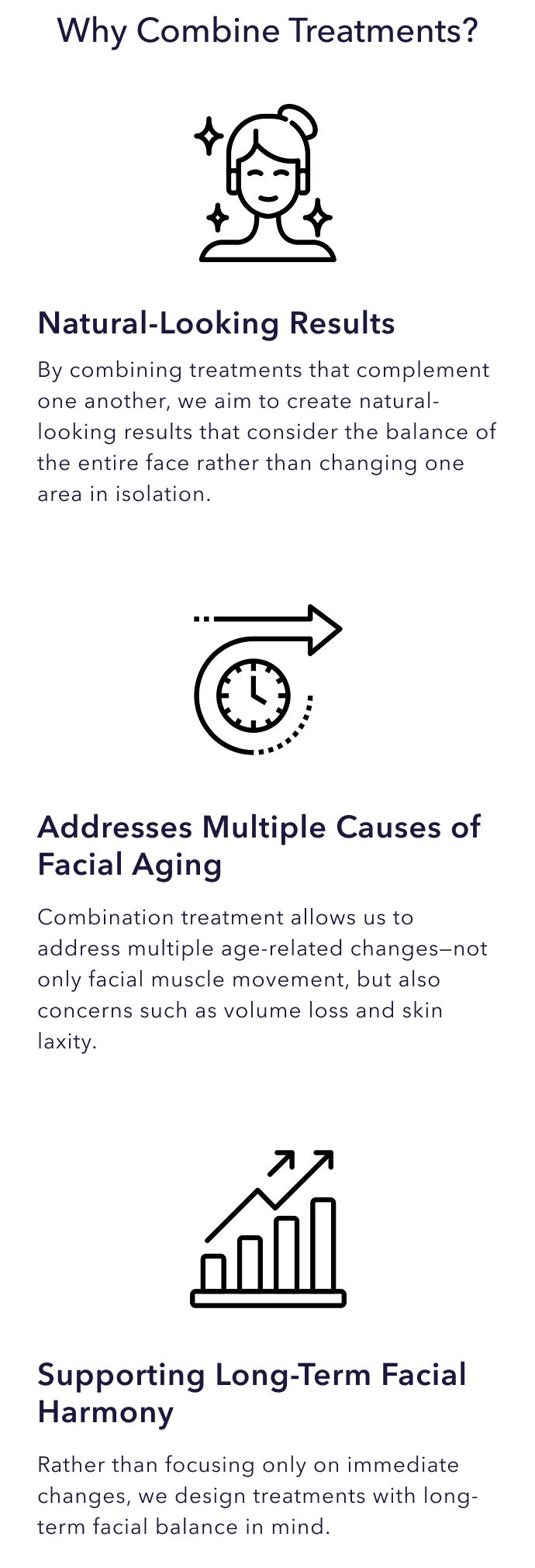 Three-icon diagram explaining reasons to combine Botox treatments