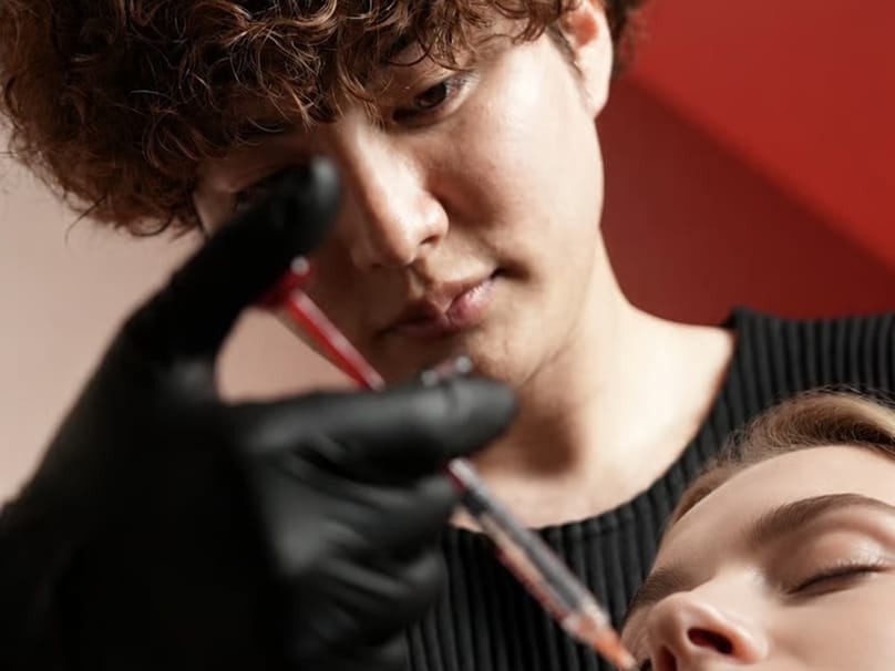 Dr. Yukitaro Ikeda administering facial filler injection