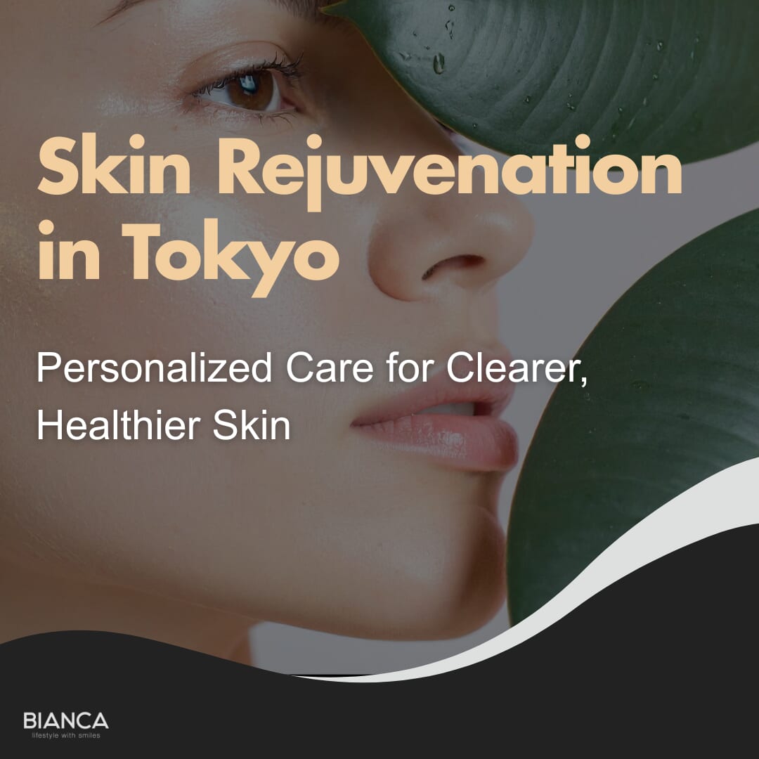 Main visual for a skin rejuvenation clinic in Tokyo, featuring a person with radiant, healthy skin. It promotes personalized care plans designed to help patients achieve clearer, more revitalized skin.