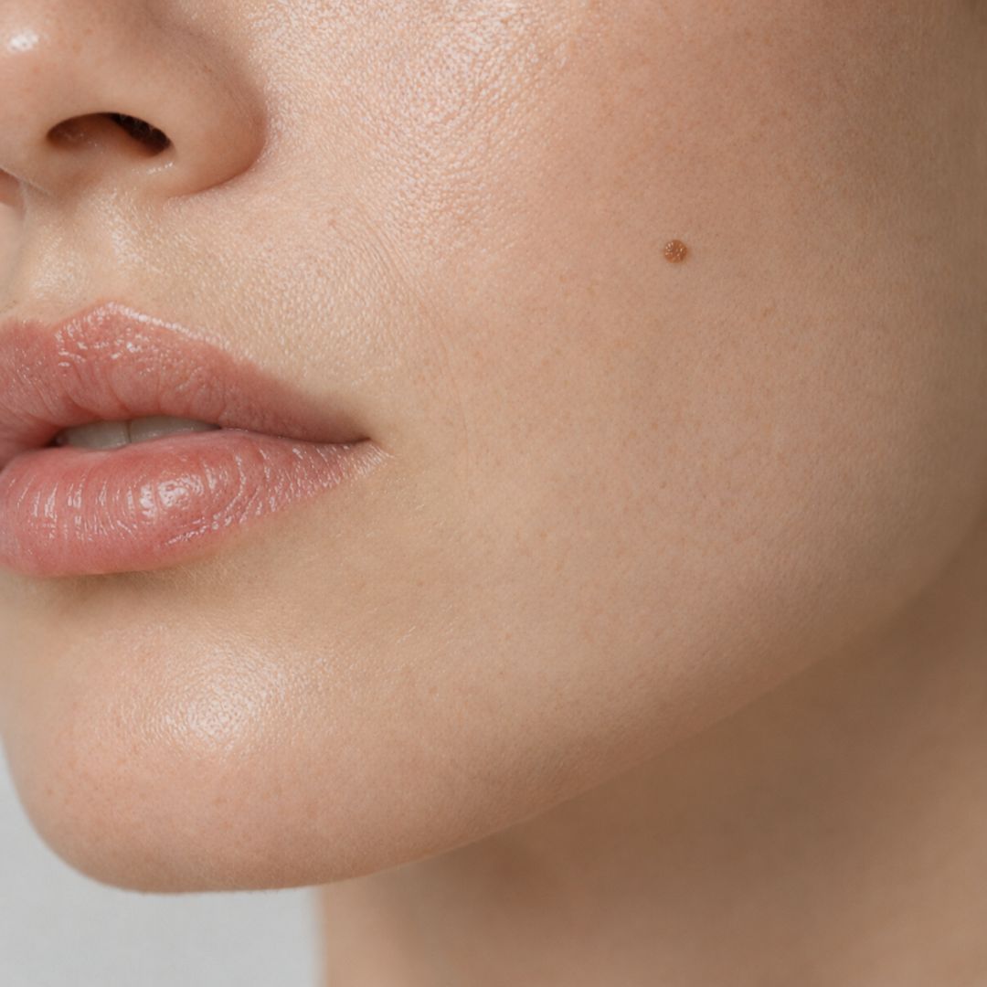 Person with facial moles