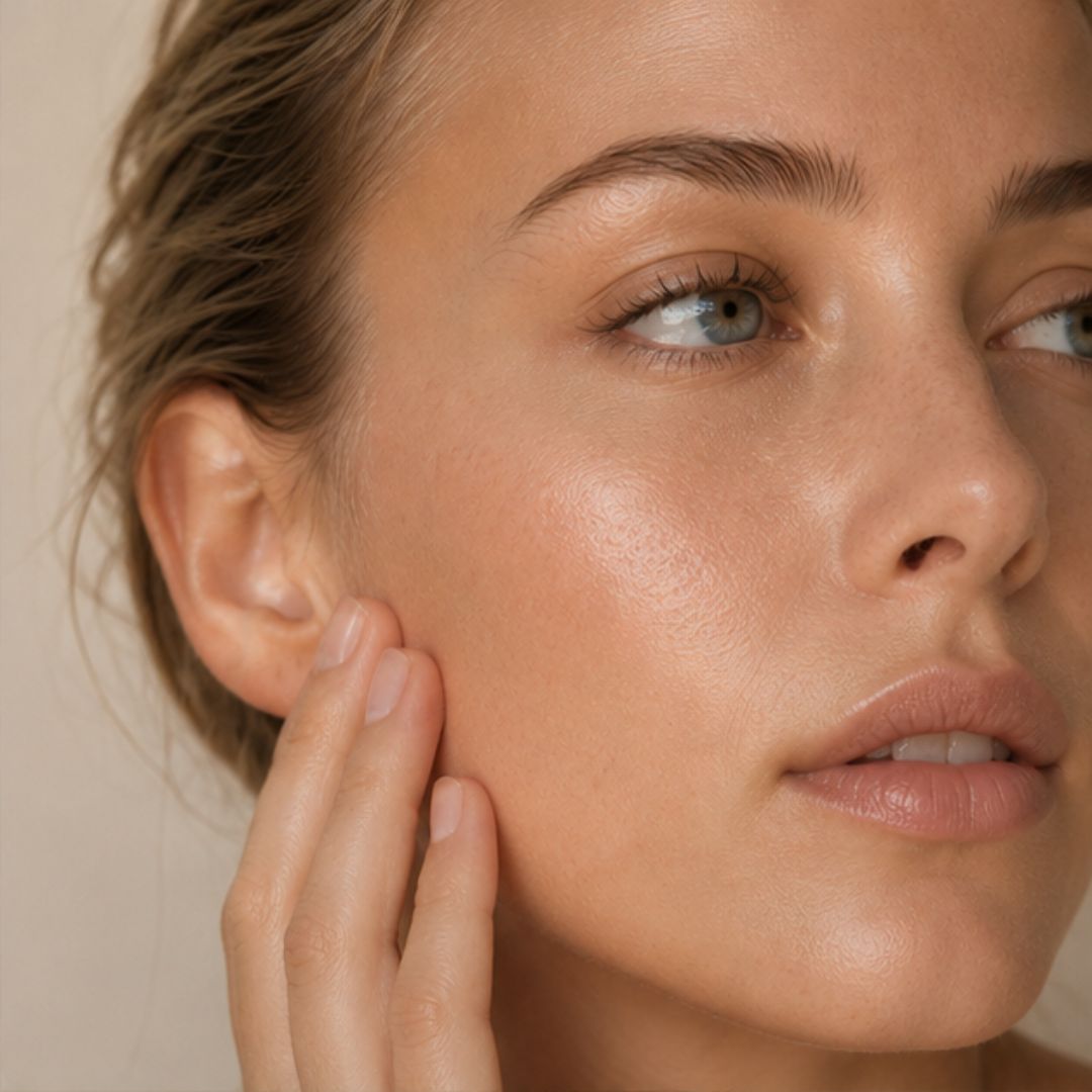 Person concerned about oily skin and excess sebum