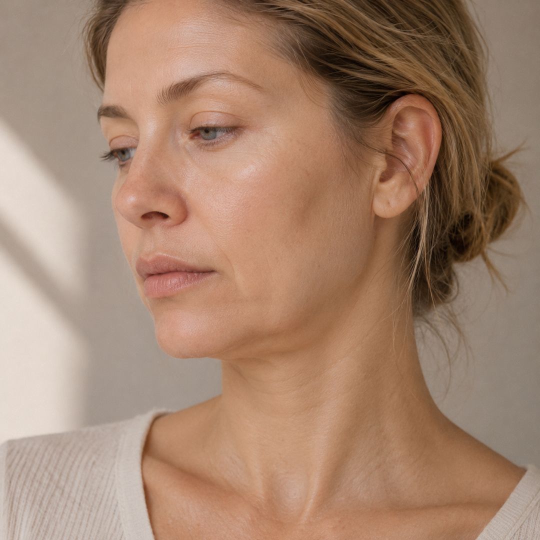 Person concerned about facial volume loss after weight loss