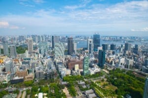 Modern skyscrapers in Tokyo city center.