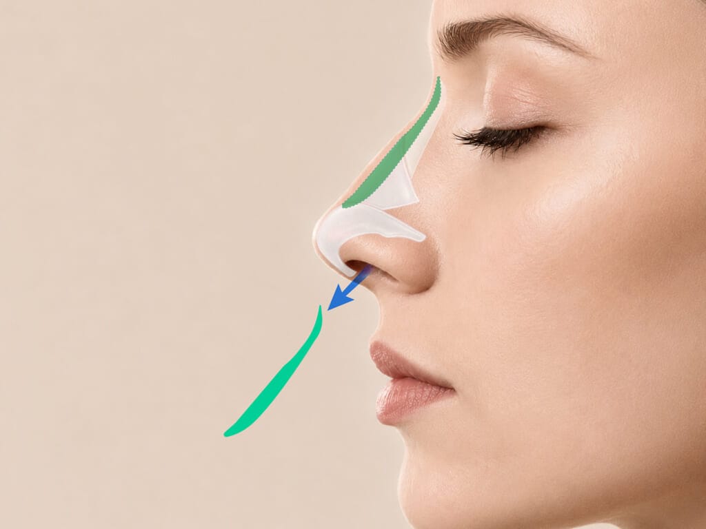 Nasal profile, implant removal procedure, incision inside nostril