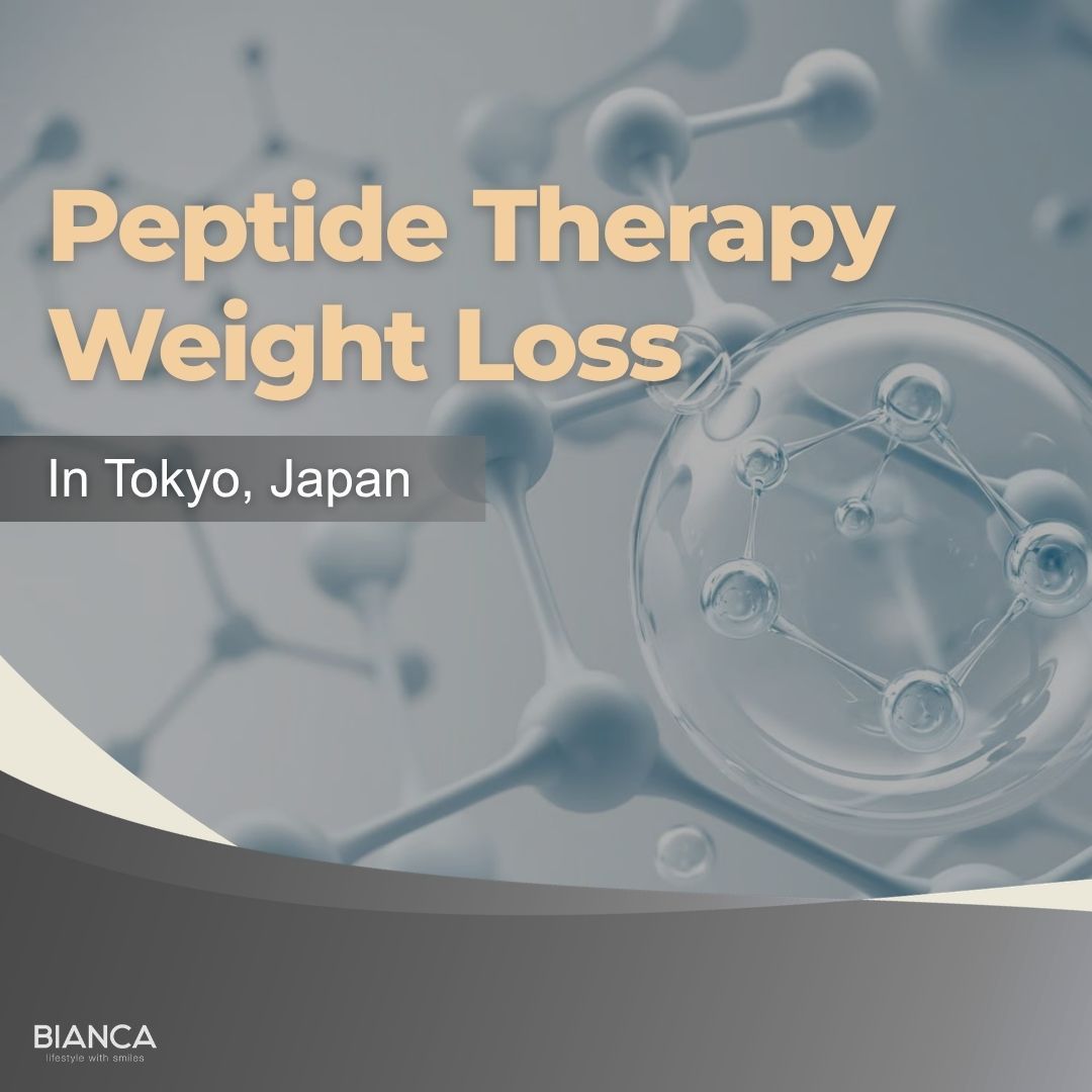 Abstract molecular structures background with text reading "Peptide Therapy Weight Loss In Tokyo, Japan"