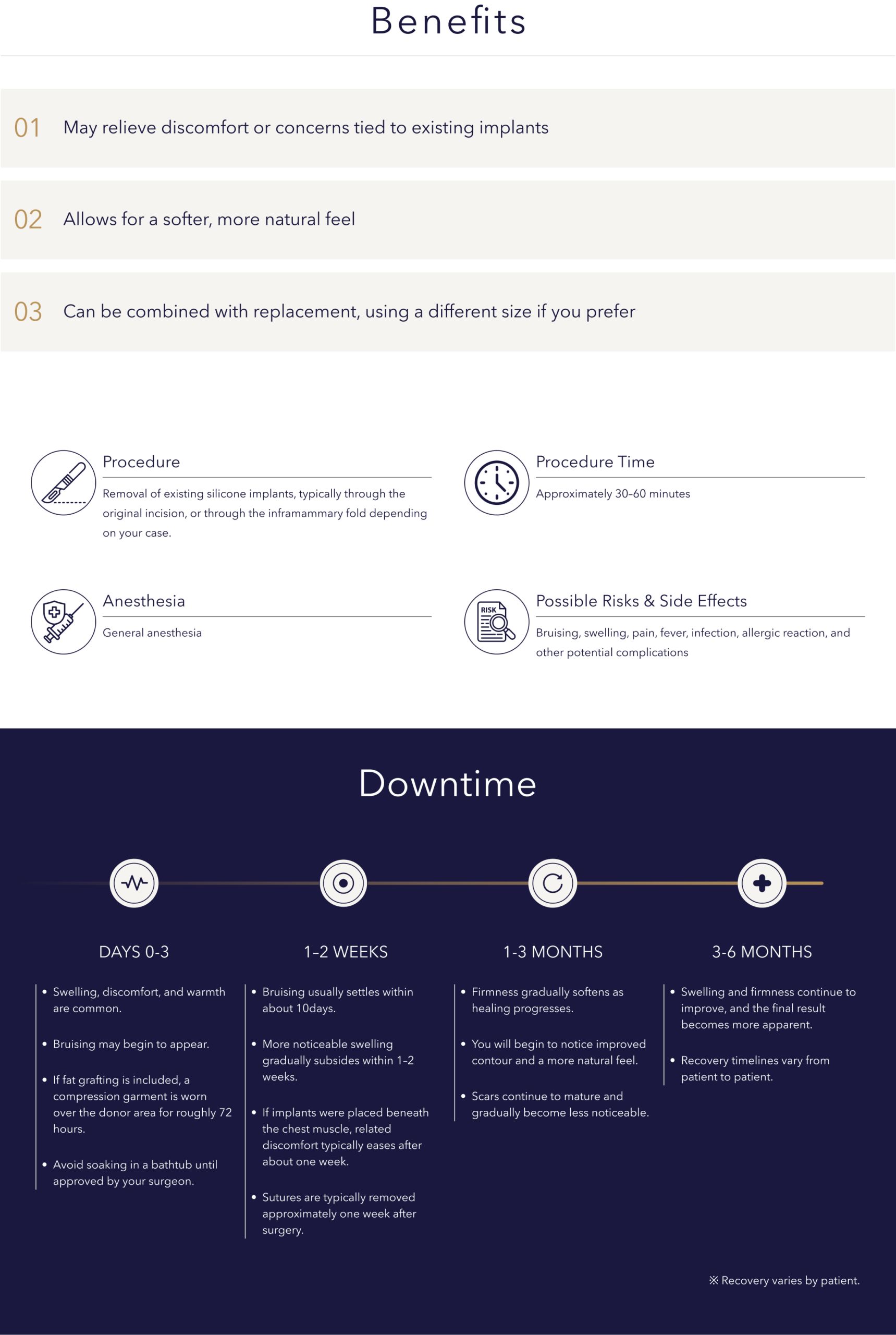 Benefits, procedure details, and downtime timeline for silicone implant replacement breast augmentation