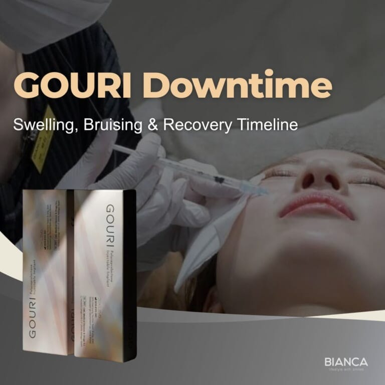 BIANCA CLINIC's guide on GOURI Downtime, detailing swelling, bruising, and recovery timeline.