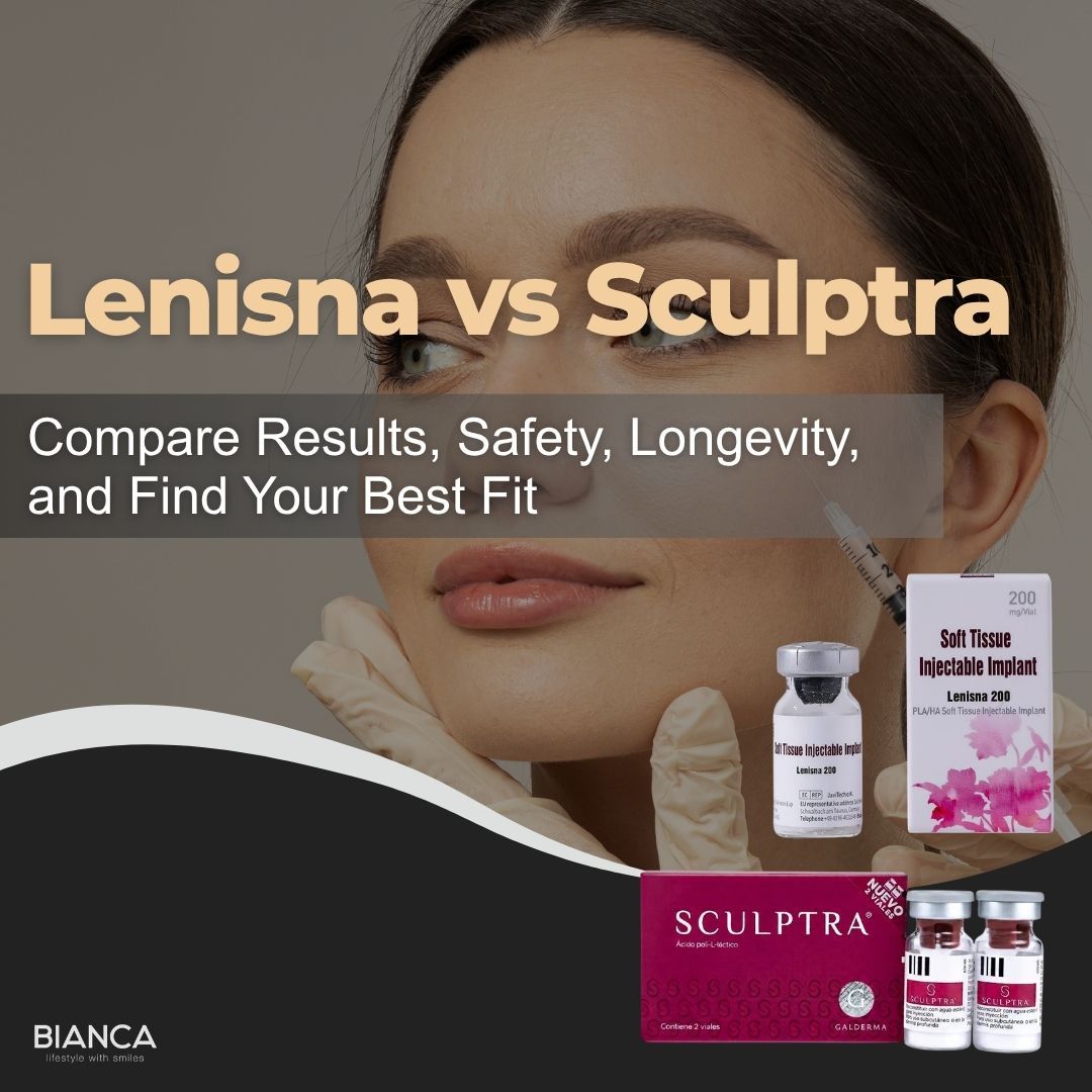 Featured image for an article comparing Lenisna and Sculptra to help you determine which treatment is right for you.